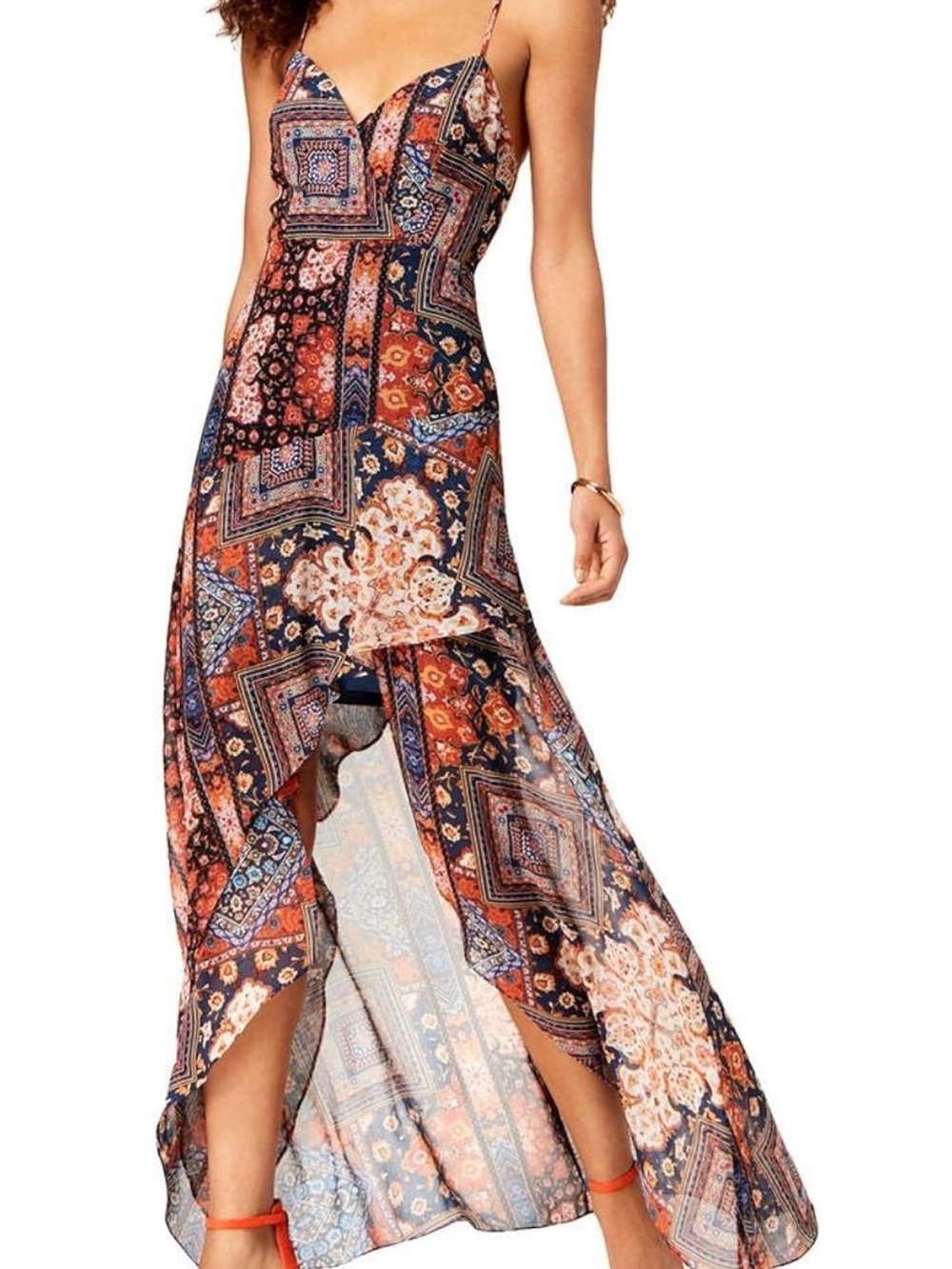 BCBGeneration Navy & Rust Patchwork High-Low Maxi Dress